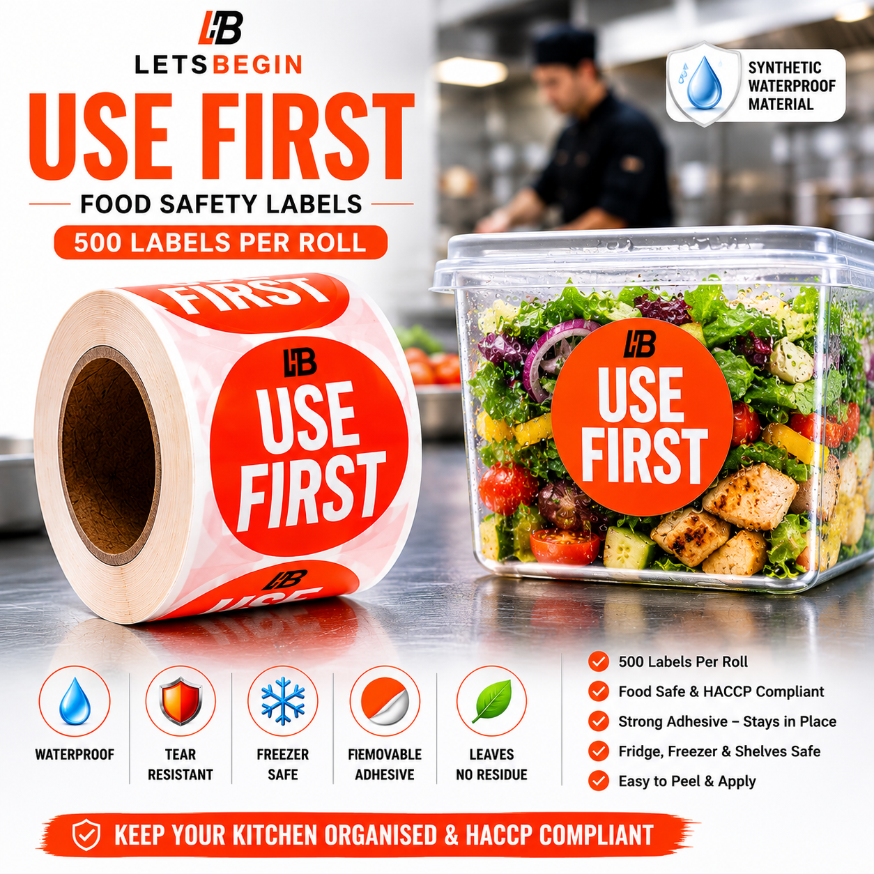 Use First Labels – Synthetic Paper Rolls (500/Roll)