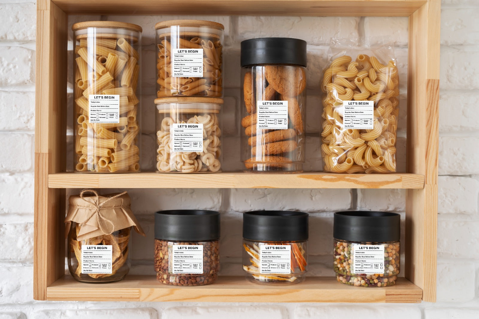 "Waterproof food date label sticker roll"
"Food date labels being applied to container"
"Close-up of easy-peel food date sticker"
"Pack of food date label rolls"