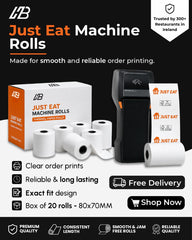 Just Eat Machine Rolls – Thermal Paper Rolls | Box of 20 (58mm x 40mm)