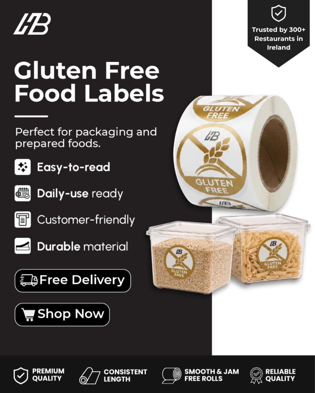 Gluten Free Labels – Synthetic Paper Rolls (300/Roll)